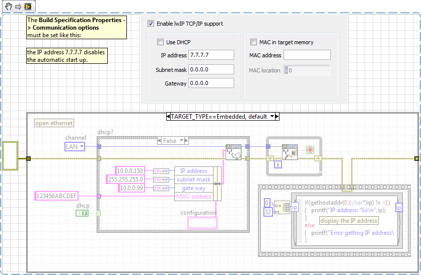 Start up Ethernet with Labview on Microprocessor